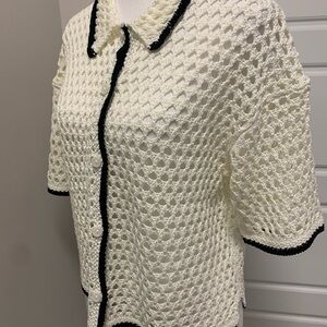 White Crochet Button-Up Cardigan